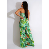 Wrap Chest Print Wide Leg Jumpsuit BY-6287