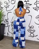 Plus Size Print Sleeveless Tie Up Loose Jumpsuit WAF-77568