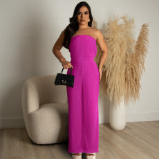 Pleated Fabric Wrap Chest Wide Leg Jumpsuit ASL-6668