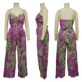 Sexy Print Sling Wide Leg Jumpsuit With Waist Belt YF-10481