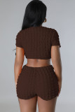 Solid Color Tie Up Tops And Shorts Two Piece Set YD-1173