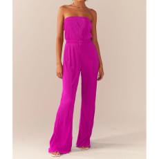 Pleated Fabric Wrap Chest Wide Leg Jumpsuit ASL-6668