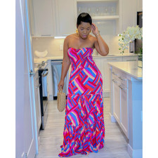 Print Wrap Chest Big Swing Maxi Dress BN-9430