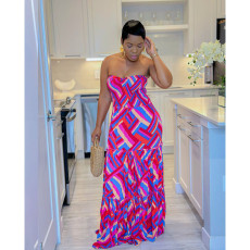 Print Wrap Chest Big Swing Maxi Dress BN-9430