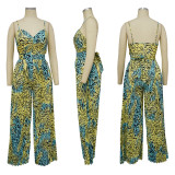 Sexy Print Sling Wide Leg Jumpsuit With Waist Belt YF-10481