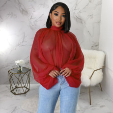 Shawl Laced Up Chiffon Bat Sleeve Top YF-10512