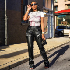 Fashion Slit PU Leather Pants MA-Y560