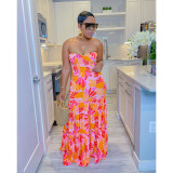 Print Wrap Chest Big Swing Maxi Dress BN-9430