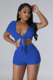 Solid Color Tie Up Tops And Shorts Two Piece Set YD-1173
