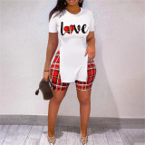 Fashion Print Slit Tops And Shorts Two Piece Set  SHD-9427