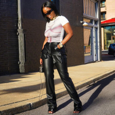 Fashion Slit PU Leather Pants MA-Y560