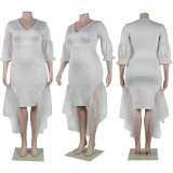 Plus Size Mesh Patchwork Solid Midi Dress NY-2706