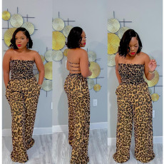 Leopard Print Backless Wide Leg Jumpsuit BN-9428