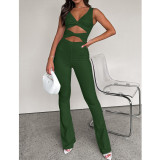 Solid Color Hollow Twist Knot Flare Jumpsuit ASL-6667