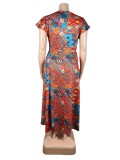Plus Size Print Short Sleeve Maxi Dress TE-4627