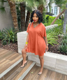Solid Color Loose Slit Tops And Shorts Two Piece Set WAF-77575