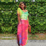 Plus Size Tie Dye Print Deep V Neck Slit Maxi Dress WAF-7146314