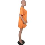 Solid Color Loose Slit Tops And Shorts Two Piece Set WAF-77575