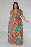 Plus Size Print Short Sleeve Maxi Dress TE-4627