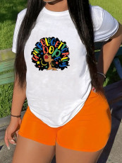 Plus Size Casual Print Short Sleeve T-shirt Top SXF-30504
