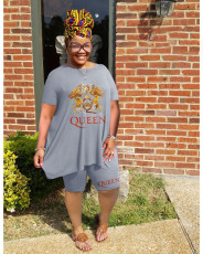 Plus Size Print Casual Loose Two Piece Shorts Set WAF-77416313