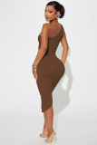 Solid Color Slash Shoulder Midi Dress YD-8741