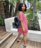 Solid Color Loose Slit Tops And Shorts Two Piece Set WAF-77575