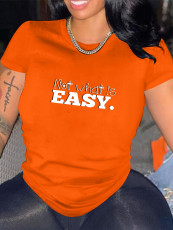 Plus Size Casual Letter Print Short Sleeve T-shirt Top SXF-30505
