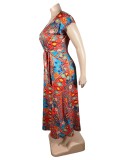 Plus Size Print Short Sleeve Maxi Dress TE-4627