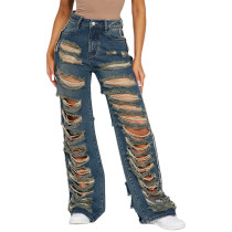 Plus Size Fashion Casual Hole Micro Flare Jeans LX-5533