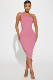 Solid Color Slash Shoulder Midi Dress YD-8741