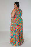 Plus Size Print Short Sleeve Maxi Dress TE-4627