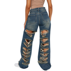 Plus Size Fashion Casual Hole Micro Flare Jeans LX-5533