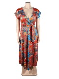 Plus Size Print Short Sleeve Maxi Dress TE-4627