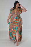Plus Size Print Short Sleeve Maxi Dress TE-4627