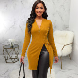 Vintage Solid Color Long Sleeve Mini Dress SMR-11578