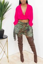 Plus Size Camouflage Print Holes Tassel Skirt LSD-83237