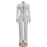 Fashion Hollow Out Long Sleeve Jumpsuit BY-6345