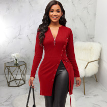 Vintage Solid Color Long Sleeve Mini Dress SMR-11578
