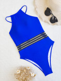 Sexy Color Blocking Backless One Piece Swimsuit CASF-6579