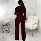 Solid Color V Neck Jumpsuit SMR-11978