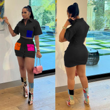 Fashion Pocket Short Sleeve Skirt Suit MAE-2182