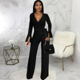 Solid Color V Neck Jumpsuit SMR-11978