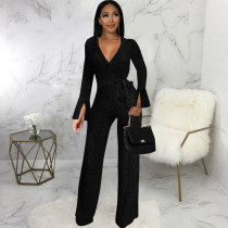 Solid Color V Neck Jumpsuit SMR-11978