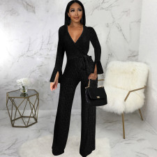 Solid Color V Neck Jumpsuit SMR-11978