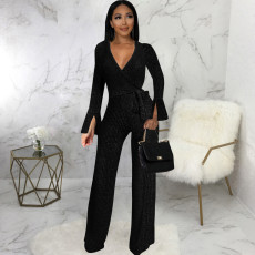 Solid Color V Neck Jumpsuit SMR-11978