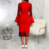 Fashion Print Flare Long Sleeve Midi Dress SMR-11959