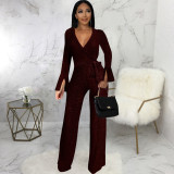Solid Color V Neck Jumpsuit SMR-11978
