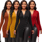 Vintage Solid Color Long Sleeve Mini Dress SMR-11578