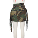 Camouflage Print Tassel Mini Skirt ZSD-0589